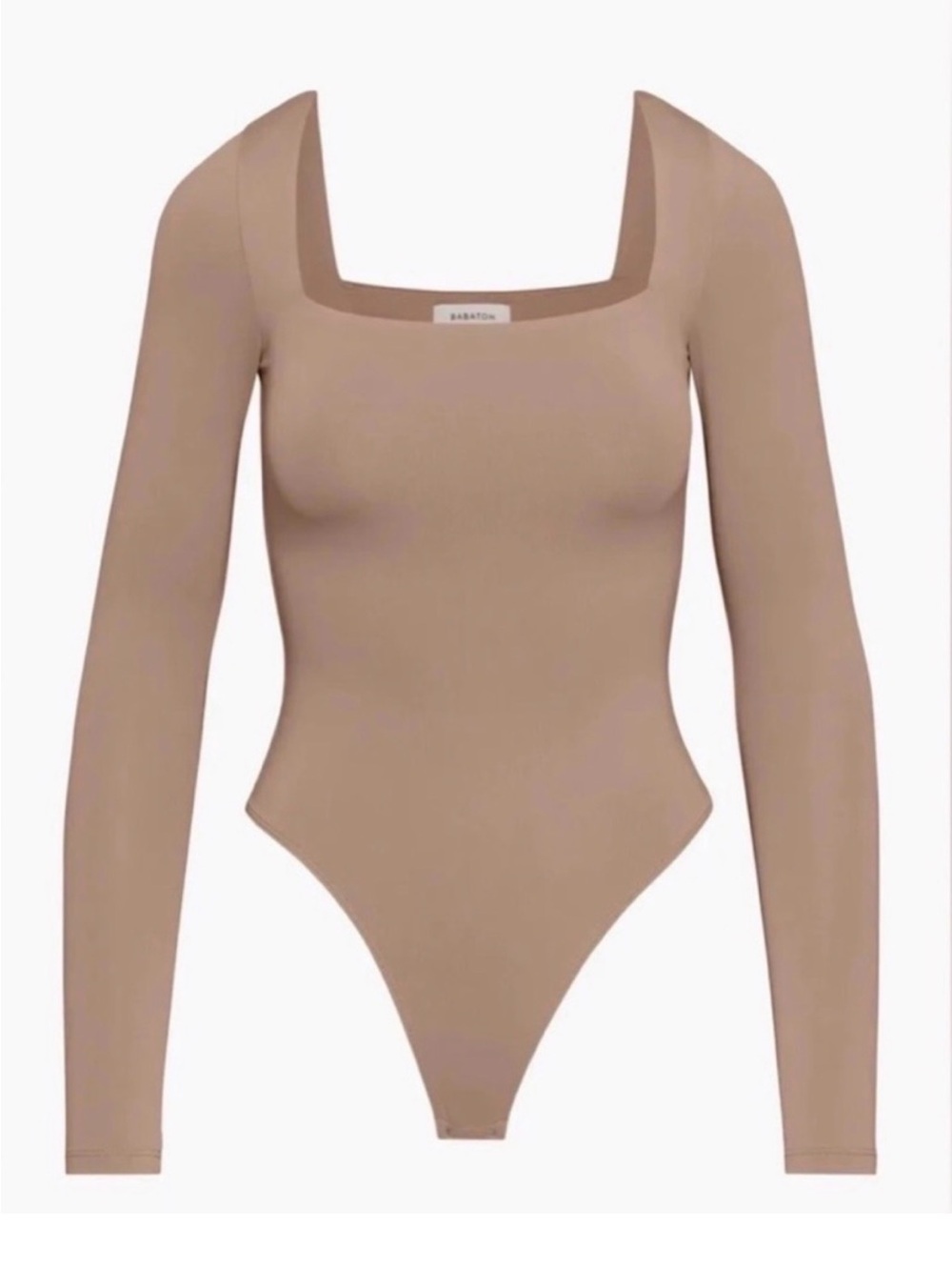 Babaton Taupe Square-Neck Long Sleeve Bodysuit